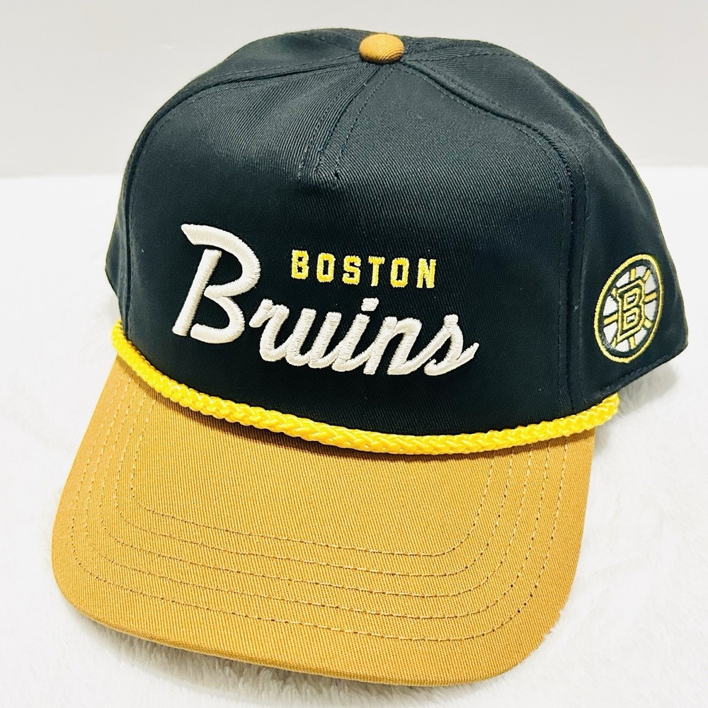 American Needle Boston Bruins Golfer Script Hat Cap Snapback A-Frame Black‎